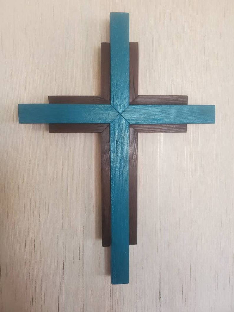 Unique Old School Rustic Cedar Wood Cross Turquois & Brown Wall Hanging ...