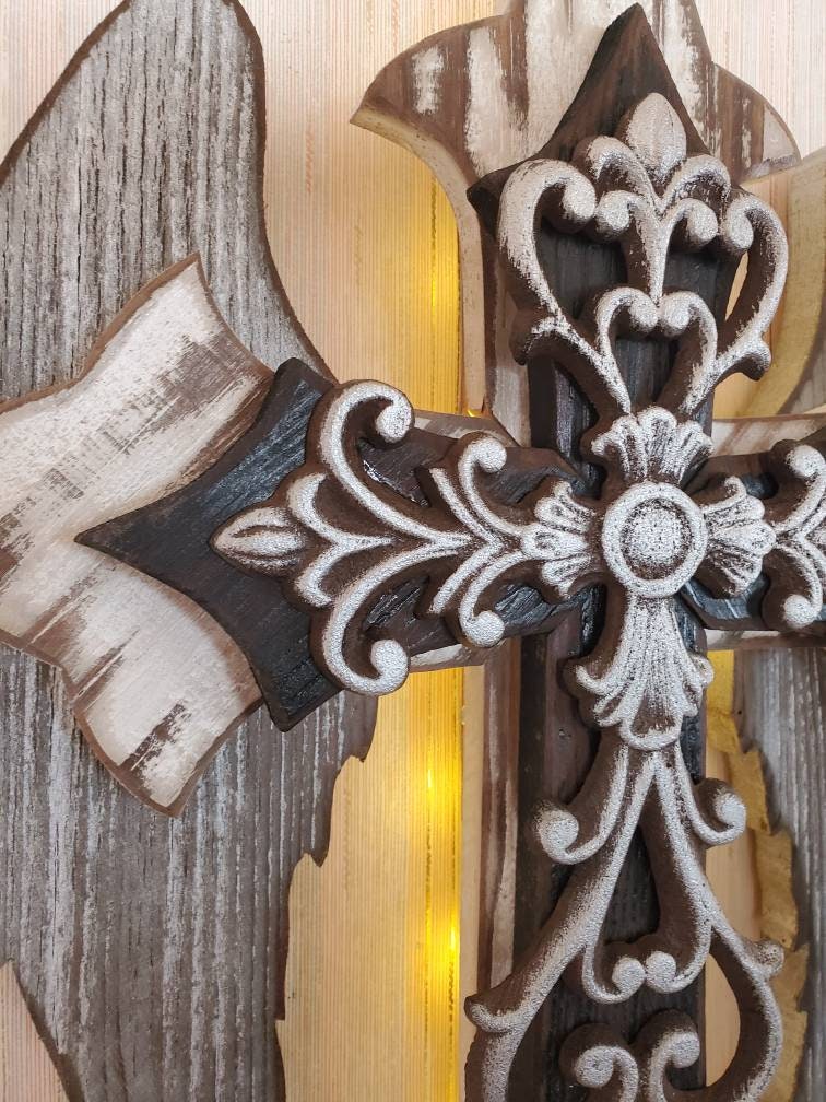 Off-white Ivory Backlit Black Angel Wing Metal Western