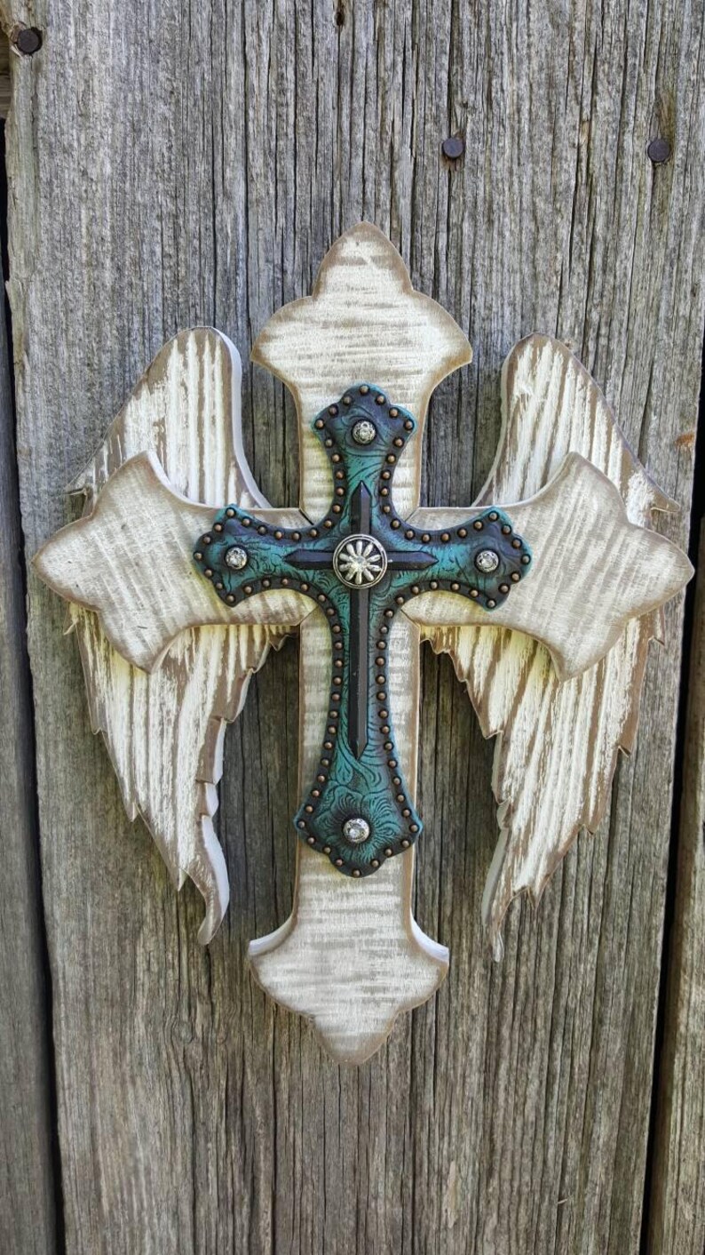 Small Ivory White Reclaimed Wood Wall Cross Western Turquoise Etsy