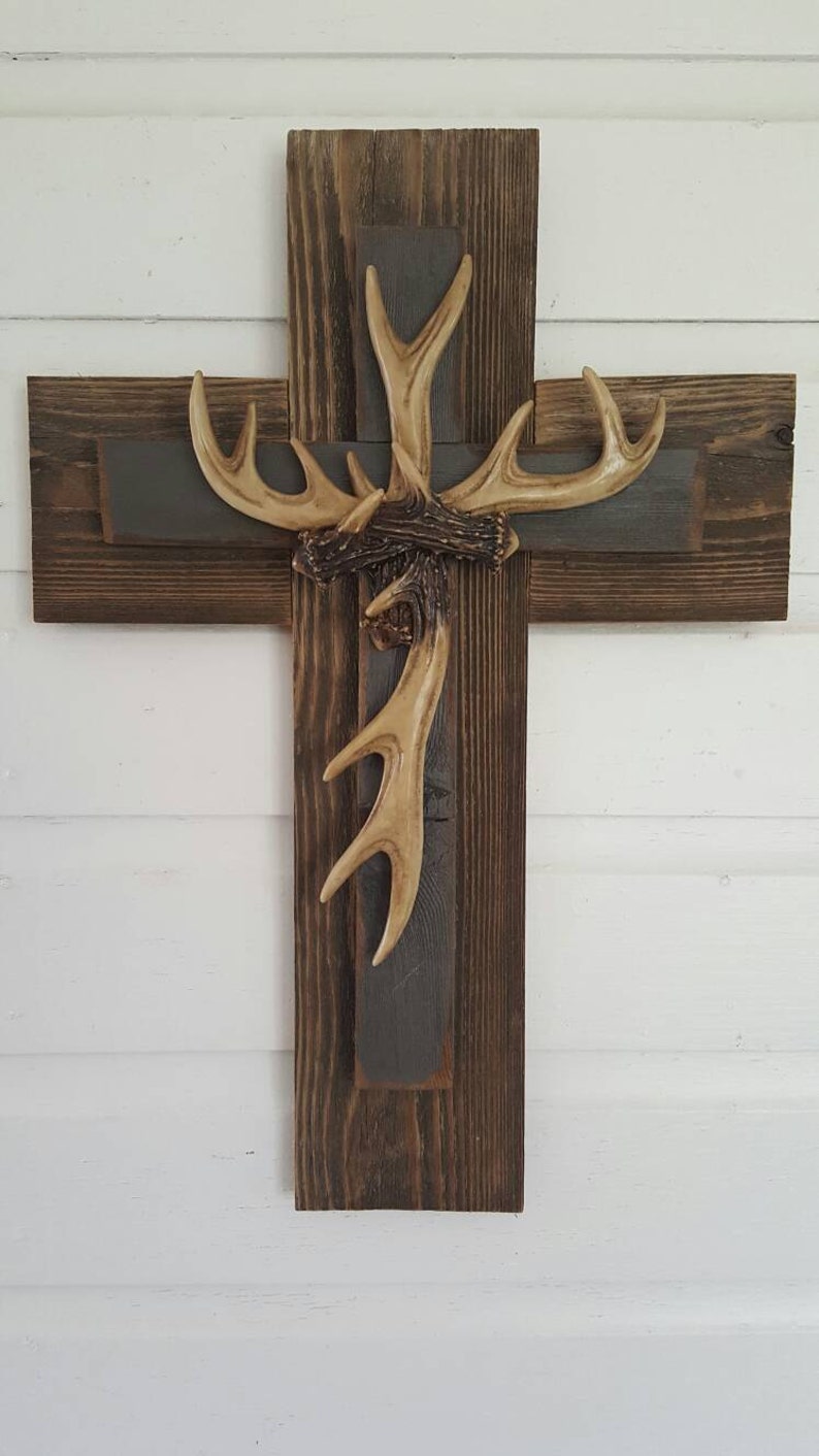 hunter unique rustic country slate gray deer antler cross