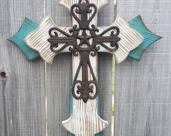 Backlit Cross Turquoise Rustic Cedar Pallet Wood Home Decor | Etsy