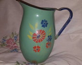 VINTAGE PITCHER, enamel pitcher, French enamel design,flower designs