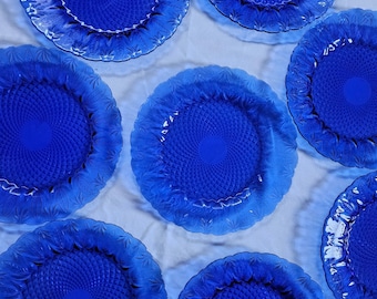 Vintage Sunflower pattern glass bottom Cobalt blue plates