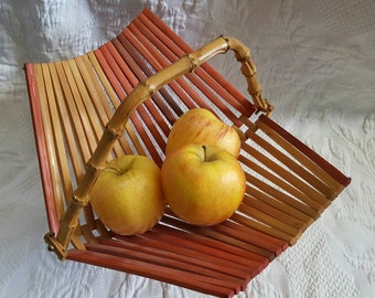 Vintage Foldable BAMBOO BASKET, retro basket