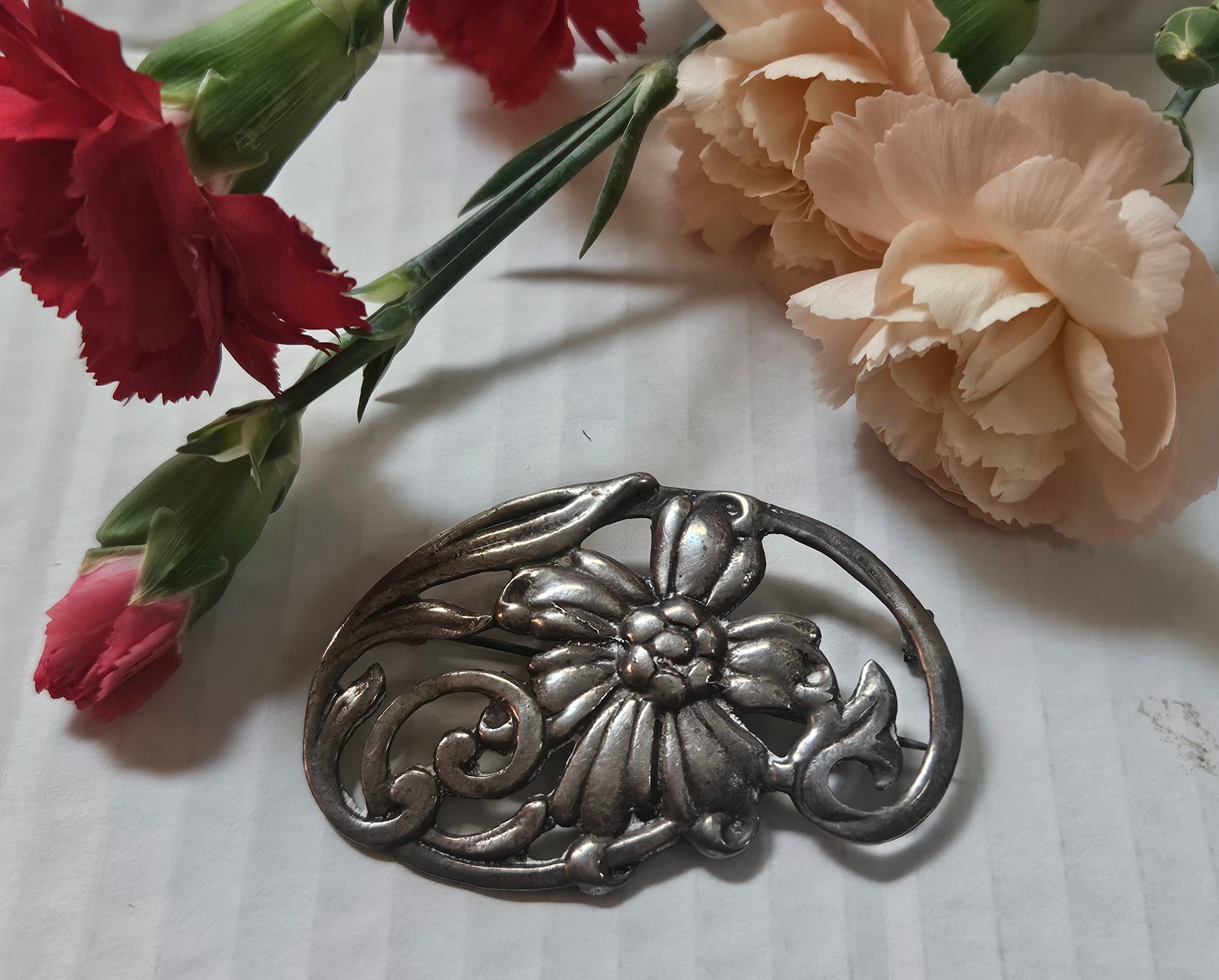 Vintage Sterling Flower Brooch - Etsy