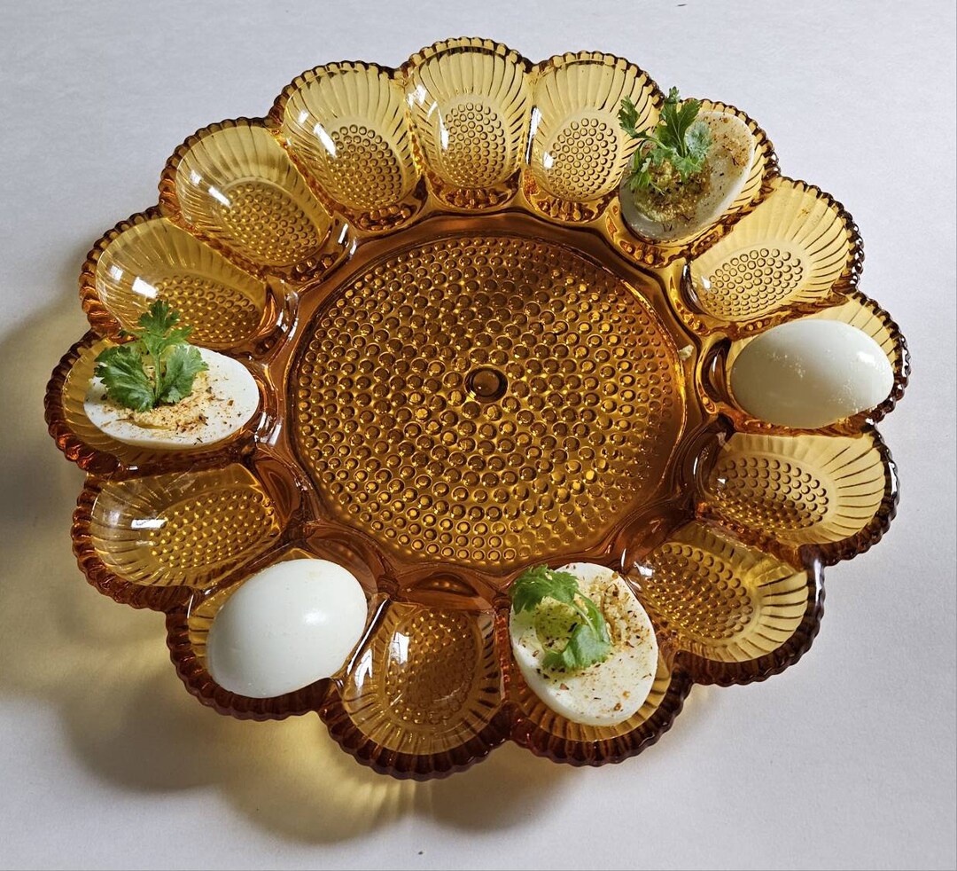 Vintage Amber Indiana Glass Egg Platter Etsy