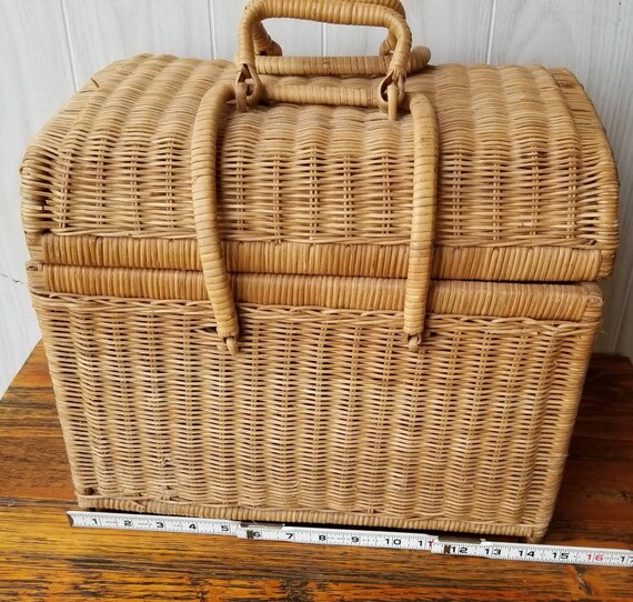 Vintage Large Wicker Carry Basket Etsy