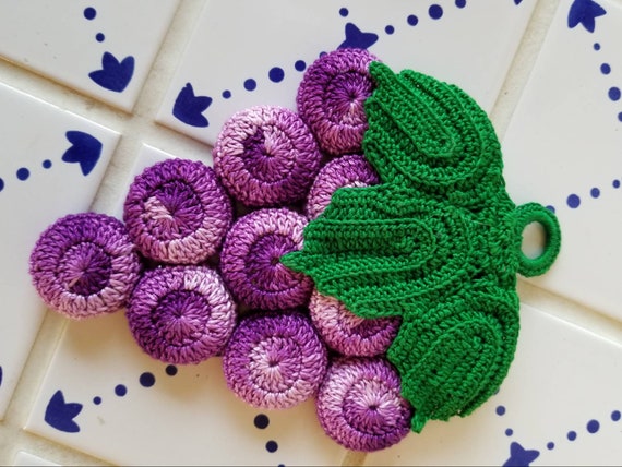 Vintage Grape Crochet Bottle Cap Pot Holder - Etsy