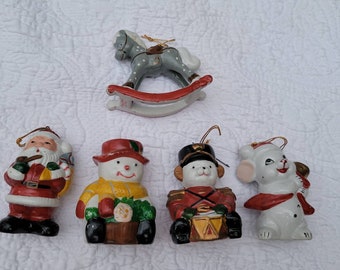 Vintage Ceramic Mixed Ornaments set of 5
