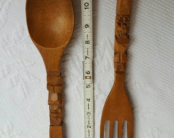 Vintage WOOD TIKI spoon serving set