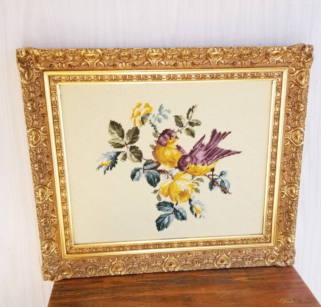 Vintage Embroidery BIRD CREWEL Framed Art - Etsy