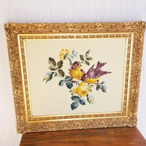 Vintage embroidery BIRD CREWEL framed art