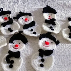 Vintage Crochet Snowman ornaments set of 7