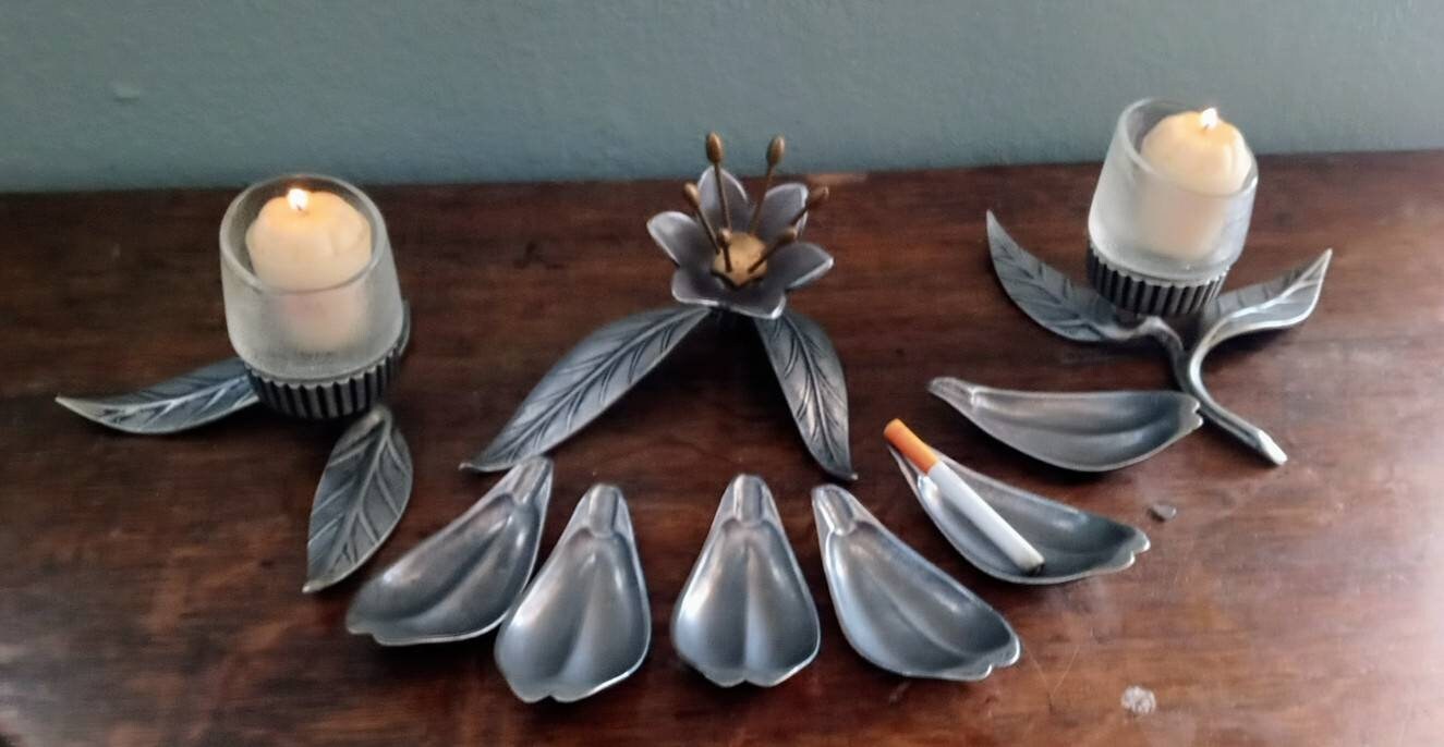 Vintage Pewter Flower Petal Ash Tray Set - Etsy
