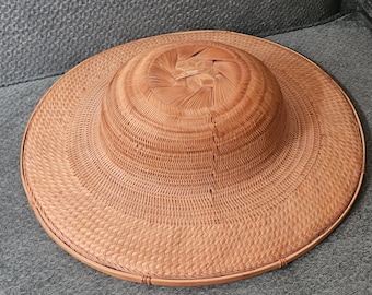 Vintage hand woven SUN HAT wicker bamboo