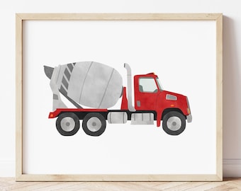 Cement Mixer Print, Construction Art, Vehicle Wall Art, Construction Print, Playroom Wall Decor, Transportation Wall Art, Digital Download