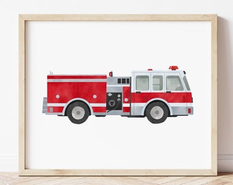 Fire Truck Print, Vehicle Wall Art, Construction Prints, Playroom Wall Decor, Transportation Wall Art, Digital Download