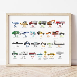 Fahrzeug Alphabet, Transport Poster, Fahrzeug ABC Druck, Kinderzimmer Dekor, Spielzimmer Wand Dekor, Transport ABC, digitaler Download