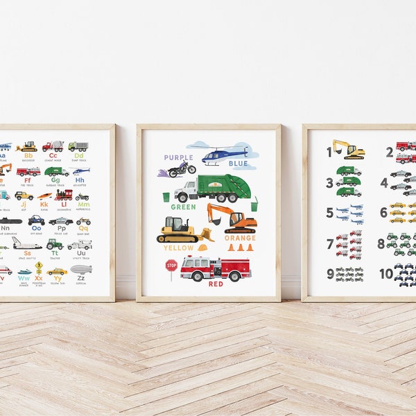 Transportation Poster Set, Vehicle ABC, Vehicle Art, Transportation ABC, Nursery Decor, Playroom Decor, Educational Prints, Digital Download