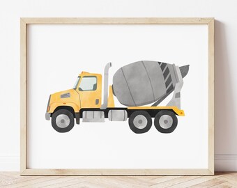 Cement Mixer Print, Construction Poster, Construction Print, Playroom Decor, Construction Vehicle Decor, Boy Nursery Decor, Digital Download