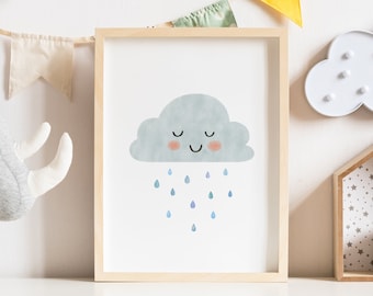 Cloud Nursery Print, Cloud Art Print, Neutral Nursery Decor, Raincloud Print, Raincloud Poster Kids Room, Playroom Art Print