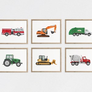 Set of 6 Vehicle Prints, Vehicle Wall Art, Construction Prints, Playroom Wall Decor, Transportation Wall Art, Digital Download