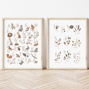 Wald Alphabet Poster, Wald Alphabet Print, Wald Kinderzimmer, Wald Nummer Print, Wald Art Print, Wald ABCs und Zahlen