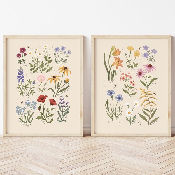 Wildblumen Print Set, Wildblumen Kunst, Lernposter, Wildblumen Poster, Blumendekor, Spielzimmer Dekor, Kinderzimmer Dekor, Bluebonnet Print