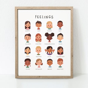 Cartel de sentimientos, gráfico de emociones, decoración del aula, decoración de la escuela en el hogar Montessori, impresión de sentimientos, arte de la pared de la sala de juegos, arte del aula, BRILLANTE
