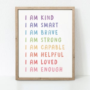 Affirmations Poster, Kids Affirmations, I Am Kind, I Am Smart, Classroom Decor, Homeschool Decor, Playroom Wall Art, Classroom Art,