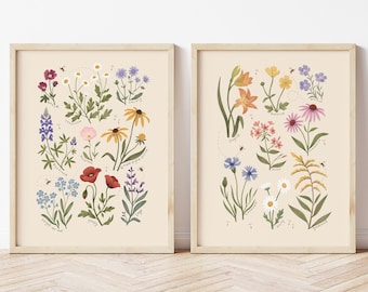 Wildflower Print Set, Wildflowers Art, Educational Poster, Wildflower Poster, Floral Decor, Playroom Decor, Nursery Decor, Bluebonnet Print