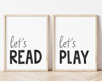Let's Read Let's Play, Let's Read Print, Let's Play Print, Playroom Poster, Playroom prints, Playroom Wall Art, Homeschool Decor