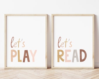 Let's Read Let's Play, Let's Read Print, Let's Play Print, Neutral Playroom Poster, Playroom prints, Playroom Wall Art, Homeschool Decor,