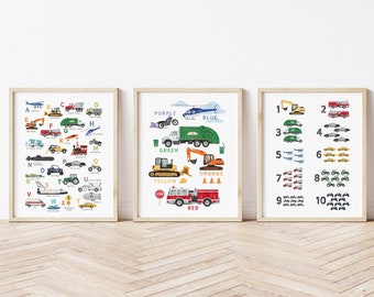 Transportation Poster Set, Vehicle ABC, Vehicle Art, Transportation ABC, Nursery Decor, Playroom Decor, Educational Prints, Digital Download