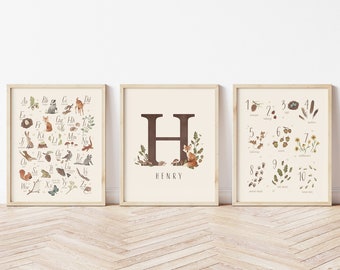 Woodland Nursery Print, Woodland Nursery, Woodland Initial, Monogram, Rustic Nursery, Woodland Nursery Art, Woodland Alphabet, Woodland ABC