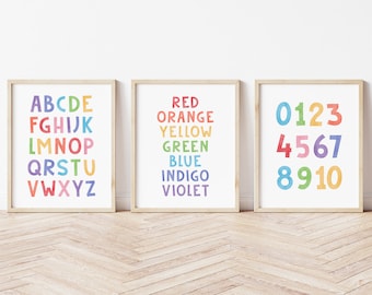 Rainbow Alphabet Numbers Colors Poster, Nursery Alphabet Print, ABC 123 Colors poster, Nursery ABC Poster, Playroom ABC poster, Colors Print