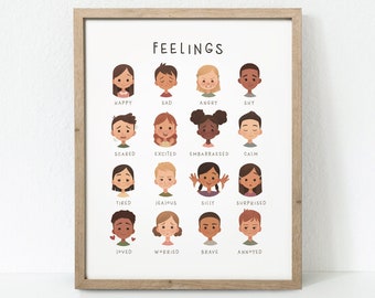 Feelings Poster, Emotions Chart, Classroom Decor, Montessori Homeschool Decor, Feelings Print, Playroom Wall Art, Classroom Art, MUTED