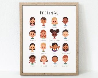 Feelings Poster, Emotions Chart, Classroom Decor, Montessori Homeschool Decor, Feelings Print, Playroom Wall Art, Classroom Art, BRIGHT