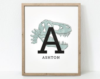 Dinosaur Wall Art, Dinosaur Printable, Custom Monogram Print, Dinosaur Print, Personalized Dinosaur Name Print, Custom Baby Name Print
