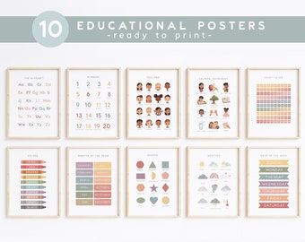 Educational Prints, Feelings Poster, Calming Techniques, Set of 8 Preschool Posters, Classroom Decor, Homeschool Decor,DIGITAL DOWNLOAD