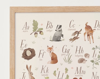 Woodland Alphabet Poster, Woodland Alphabet Print, Woodland