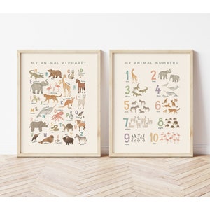 Conjunto de números de alfabeto de animales, números de animales, cartel de ABC de animales, decoración del aula, decoración de la sala de juegos, cartel del alfabeto, descarga digital