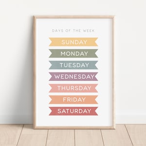 Days of the Week Print, Educational Print, Printable Wall Art, Days of the Week Poster, Classroom Decor, Homeschool Decor, DIGITAL DOWNLOAD