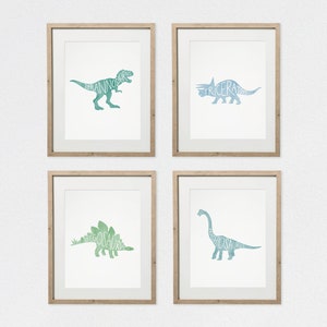 4 Dinosaur Prints, Dinosaur Nursery Print, Dinosaur Wall Art, Dinosaur Art, Dinosaur Nursery, Nursery Art, Set of 4, Dino Printable Art