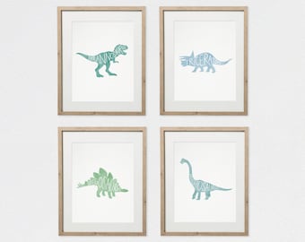 4 Dinosaur Prints, Dinosaur Nursery Print, Dinosaur Wall Art, Dinosaur Art, Dinosaur Nursery, Nursery Art, Set of 4, Dino Printable Art
