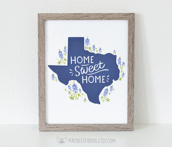 Texas Printable, Home Sweet Home Printable, Bluebonnet Texas Print, Texas Wall Art, Wall Art Print, Texas Bluebonnet print, bluebonnet art