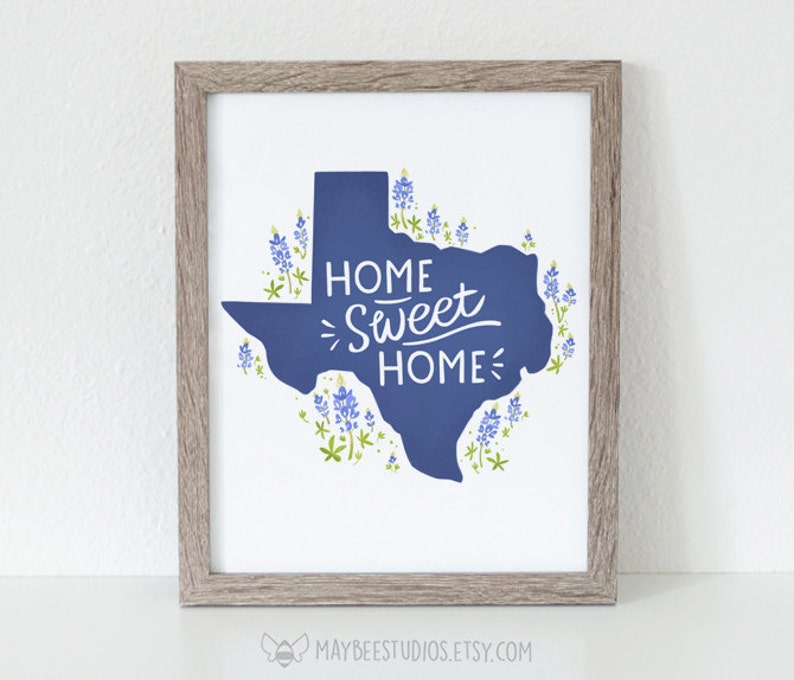 bluebonnet art Home Sweet Home Printable Texas Printable Texas Bluebonnet print Wall Art Print Texas Wall Art Bluebonnet Texas Print
