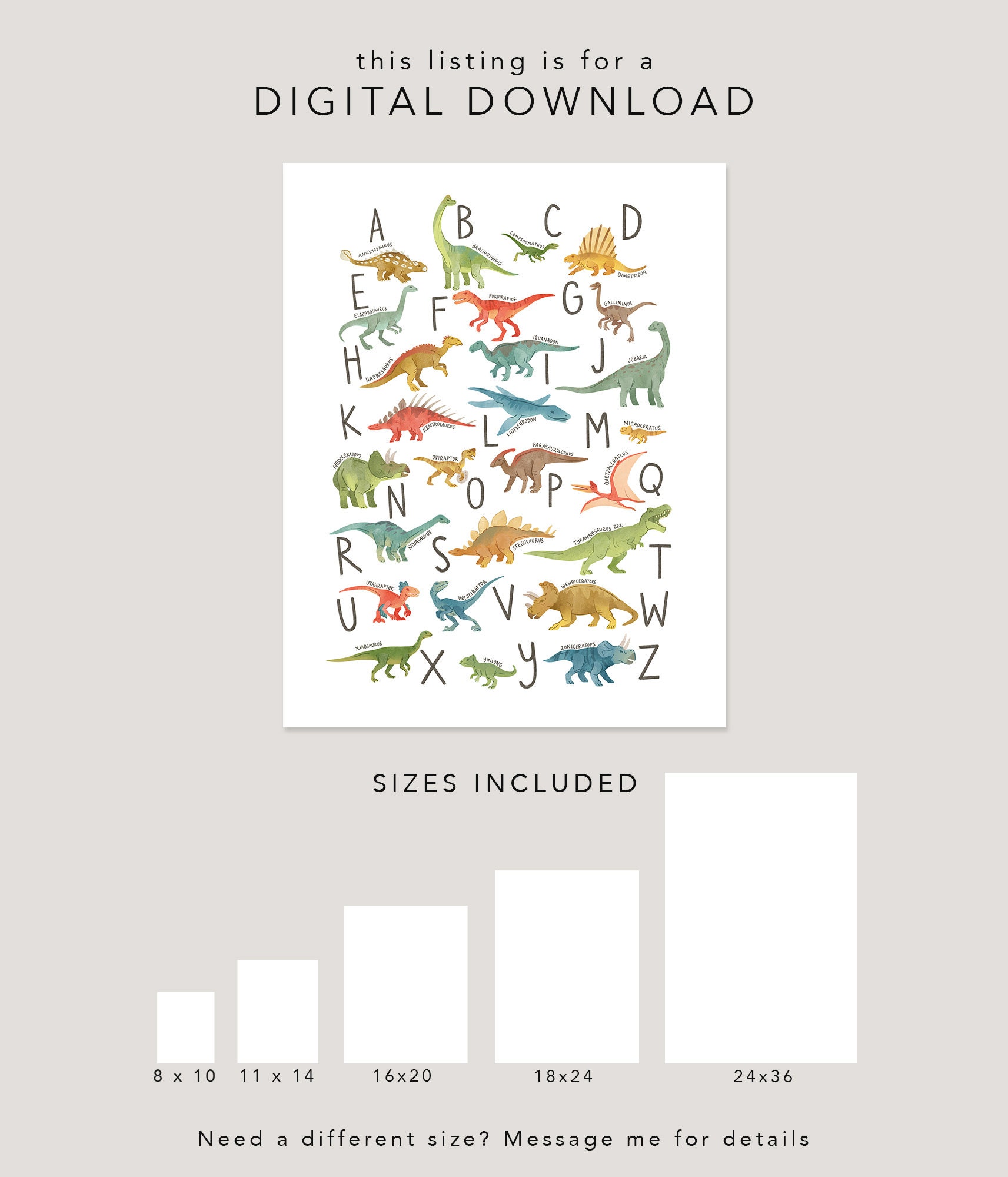 dinosaur alphabet print abc printable alphabet print etsy