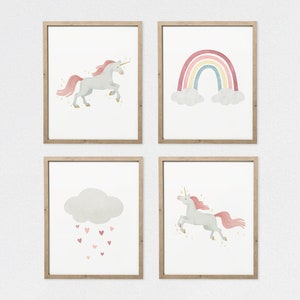 Unicorn Print, Set of 4 Unicorn Prints, Girls Room Decor, Unicorn Decor, Unicorn Wall Art, Playroom Wall Art, Unicorn Art, DIGITAL DOWNLOAD