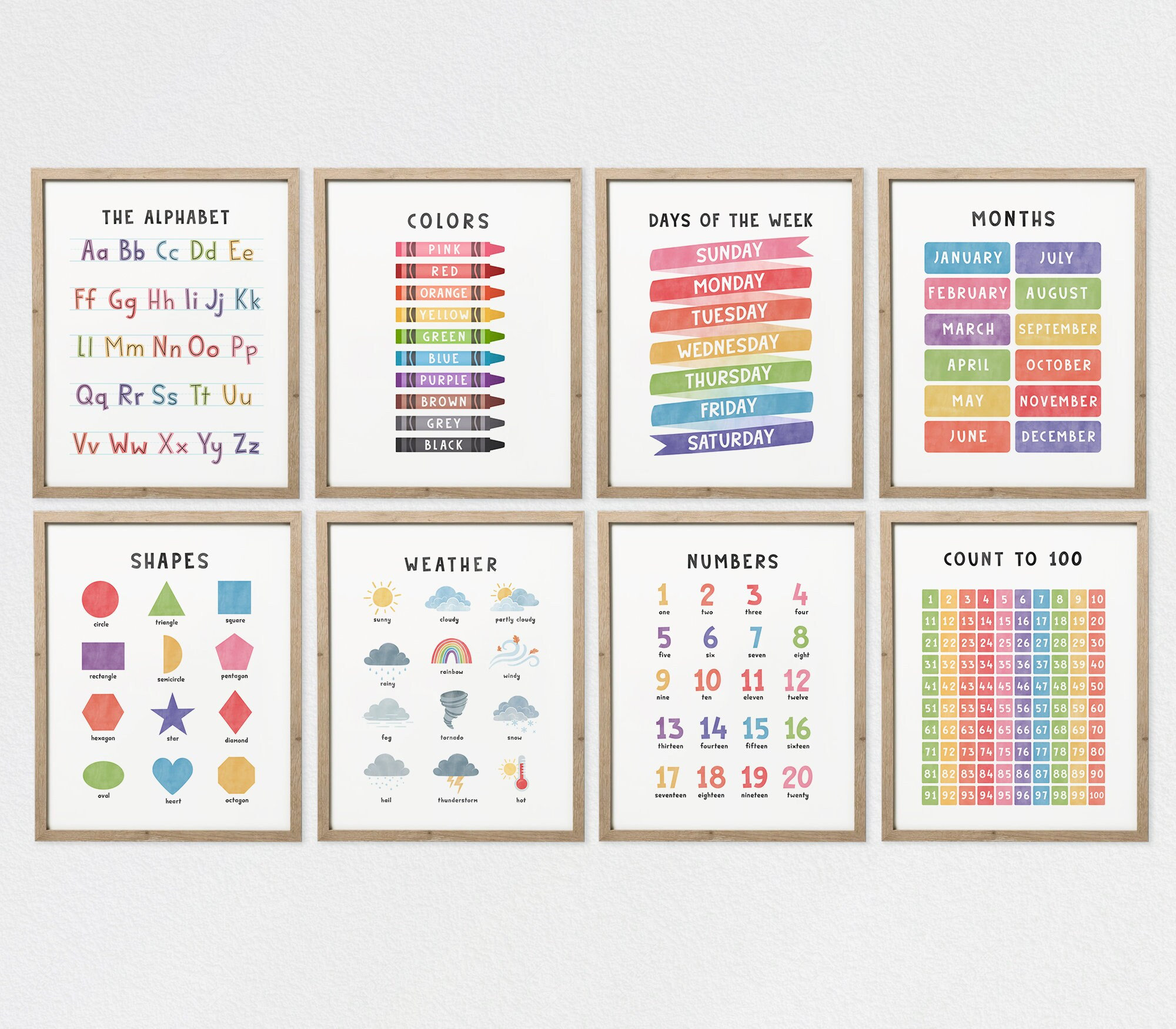 Educational Prints Set of 8 Preschool Posters Classroom | Etsy